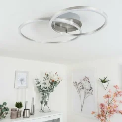 hofstein Plafonnier Ovasta LED Nickel mat, 1 lumière, Télécommandes