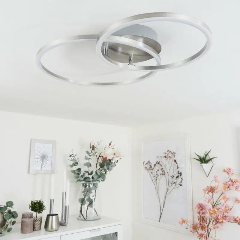 hofstein Plafonnier Ovasta LED Nickel mat, 1 lumière, Télécommandes