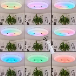 hofstein Plafonnier Page LED Blanc, 2 lumières, Télécommandes, Changeur de couleurs