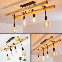 Luminaires Scandinaves-hofstein Plafonnier Palmetto Bois clair, Noir, 4 lumières