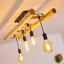 Luminaires Scandinaves-hofstein Plafonnier Palmetto Bois clair, Noir, 4 lumières