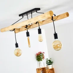 Luminaires Scandinaves-hofstein Plafonnier Palmetto Bois clair, Noir, 4 lumières