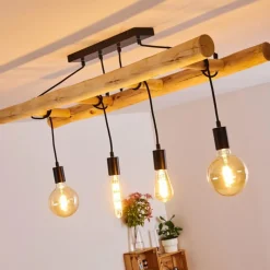 Luminaires Scandinaves-hofstein Plafonnier Palmetto Bois clair, Noir, 4 lumières