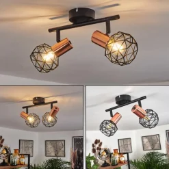 hofstein Plafonnier Palmira Cuivre, Noir, 2 lumières