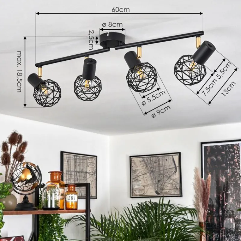 Lampes Dorées-hofstein Plafonnier Palmira Or, Noir, 4 lumières