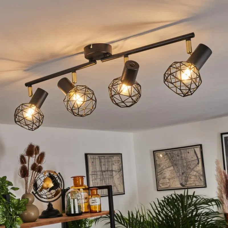 Lampes Dorées-hofstein Plafonnier Palmira Or, Noir, 4 lumières