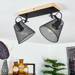 Lampes Industrielles-hofstein Plafonnier Panaguá Bois clair, Noir, 2 lumières