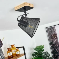 Lampes Industrielles-hofstein Plafonnier Panaguá Bois clair, Noir, 1 lumière