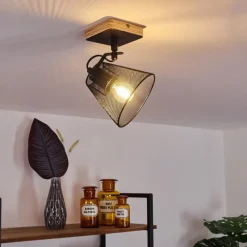 Lampes Industrielles-hofstein Plafonnier Panaguá Bois clair, Noir, 1 lumière