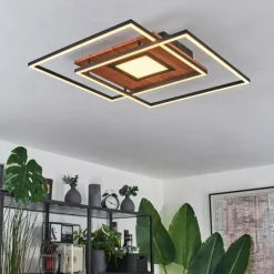 Lampes En Bois-hofstein Plafonnier Panqueua LED Brun, Noir, 1 lumière, Télécommandes