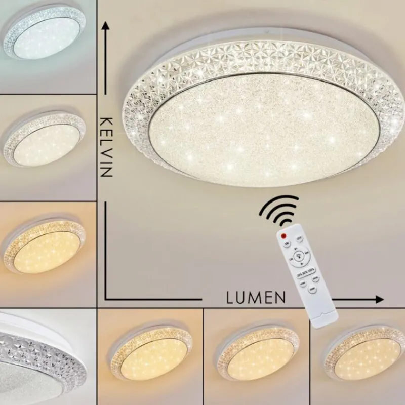 hofstein Plafonnier Parrita LED Blanc, 1 lumière, Télécommandes, Changeur de couleurs* Éclairage Led