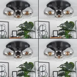 Suspension Verre Fumé-hofstein Plafonnier Pascal Noir, 3 lumières