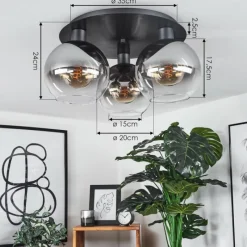 Suspension Verre Fumé-hofstein Plafonnier Pascal Noir, 3 lumières