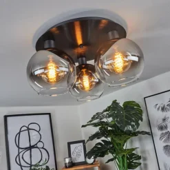 Suspension Verre Fumé-hofstein Plafonnier Pascal Noir, 3 lumières