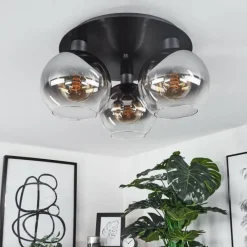 Suspension Verre Fumé-hofstein Plafonnier Pascal Noir, 3 lumières