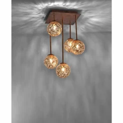 Luminaires Rustiques-Luminaires Paul Neuhaus Plafonnier Paul Neuhaus GRETA Rouille, 5 lumières