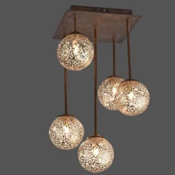 Luminaires Rustiques-Luminaires Paul Neuhaus Plafonnier Paul Neuhaus GRETA Rouille, 5 lumières