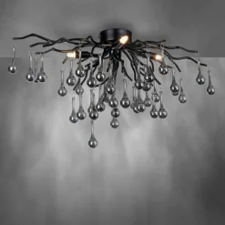 Suspension Verre Fumé-Luminaires Paul Neuhaus Plafonnier Paul Neuhaus ICICLE Noir, 4 lumières