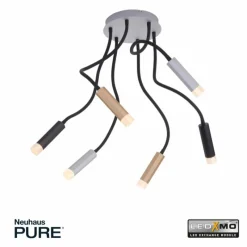 Luminaires Paul Neuhaus Plafonnier Paul Neuhaus PURE-GEMIN LED Aluminium, Laiton, Noir, 6 lumières* Éclairage Led