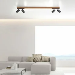 Lampes En Bois-Luminaires Paul Neuhaus Plafonnier Paul Neuhaus PURE-LINES LED Anthracite, Bois foncé, 5 lumières, Télécommandes