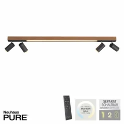 Lampes En Bois-Luminaires Paul Neuhaus Plafonnier Paul Neuhaus PURE-LINES LED Anthracite, Bois foncé, 5 lumières, Télécommandes
