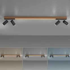 Lampes En Bois-Luminaires Paul Neuhaus Plafonnier Paul Neuhaus PURE-LINES LED Anthracite, Bois foncé, 5 lumières, Télécommandes