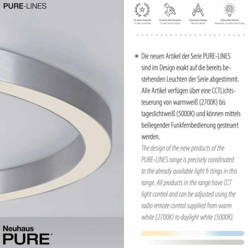 Luminaires Paul Neuhaus Plafonnier Paul Neuhaus PURE-LINES LED Argenté, 1 lumière, Télécommandes* Éclairage Led