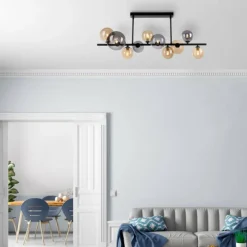 Suspension Verre Fumé-Luminaires Paul Neuhaus Plafonnier Paul Neuhaus POPSICLE LED Noir, 10 lumières