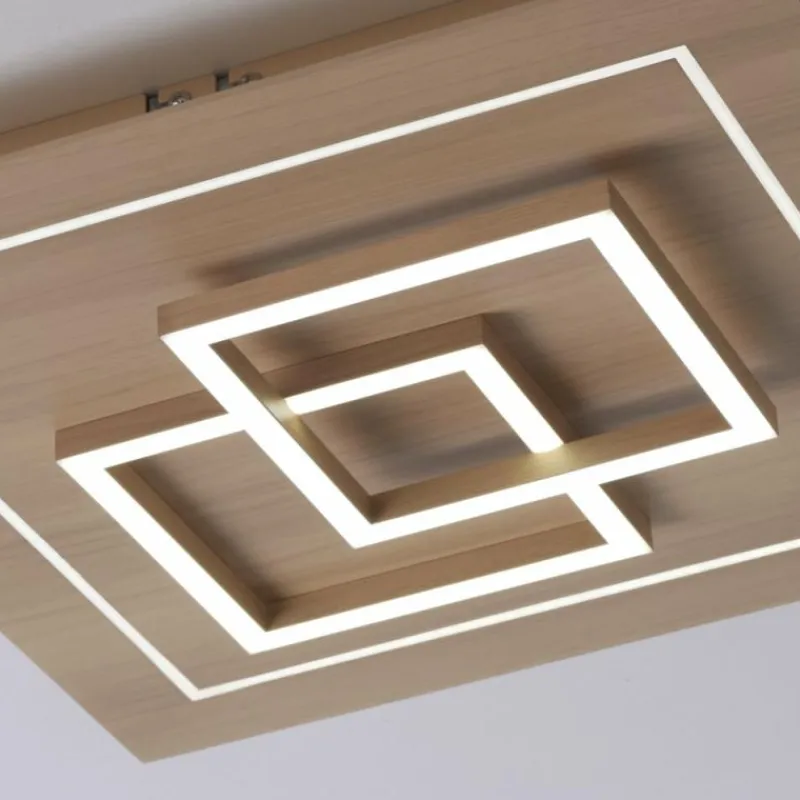 Paul Neuhaus Q-Serie Plafonnier Paul Neuhaus Q-LINEA LED Bois clair, 4 lumières, Télécommandes