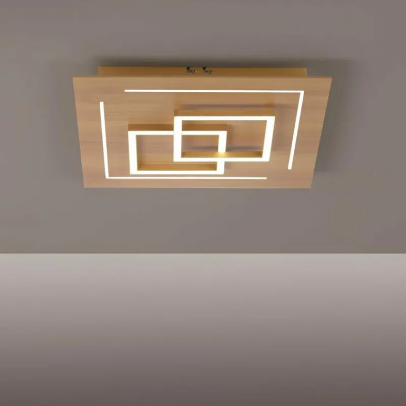 Paul Neuhaus Q-Serie Plafonnier Paul Neuhaus Q-LINEA LED Bois clair, 4 lumières, Télécommandes