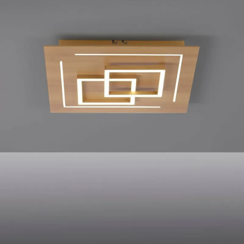 Paul Neuhaus Q-Serie Plafonnier Paul Neuhaus Q-LINEA LED Bois clair, 4 lumières, Télécommandes