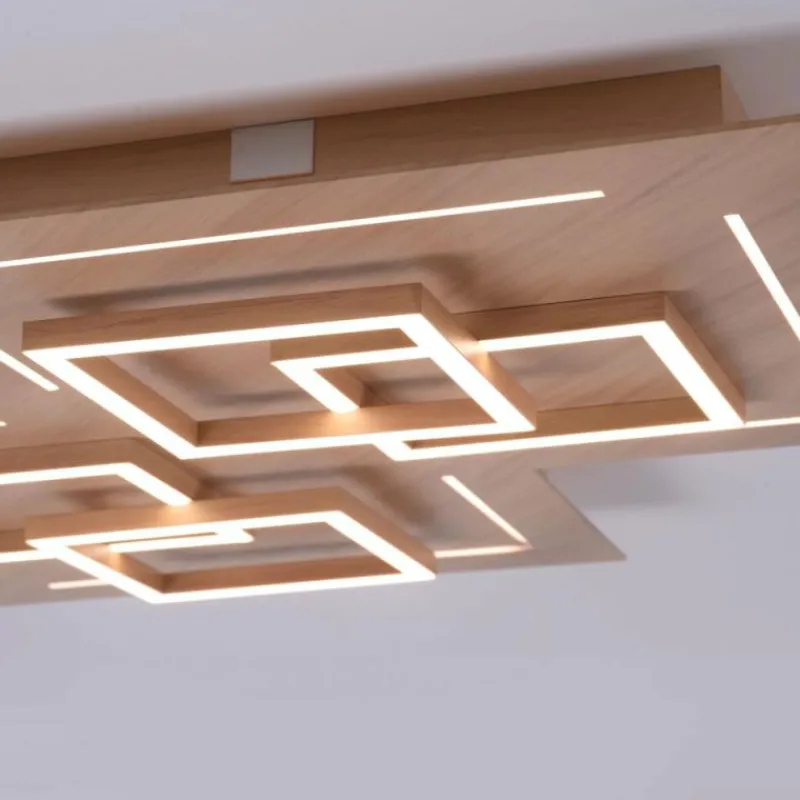 Paul Neuhaus Q-Serie Plafonnier Paul Neuhaus Q-LINEA LED Bois clair, 8 lumières, Télécommandes