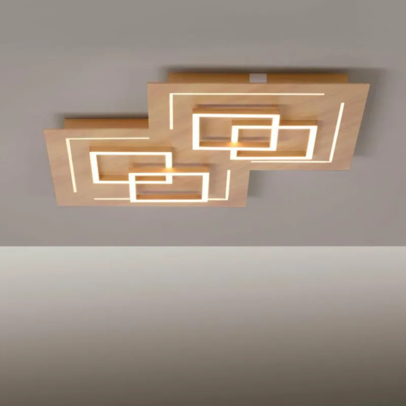 Paul Neuhaus Q-Serie Plafonnier Paul Neuhaus Q-LINEA LED Bois clair, 8 lumières, Télécommandes