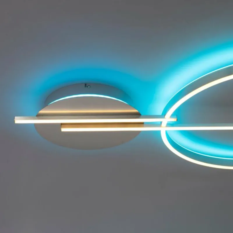 Paul Neuhaus Q-Serie Plafonnier Paul Neuhaus Q-ARKOA LED Acier brossé, 1 lumière, Télécommandes, Changeur de couleurs