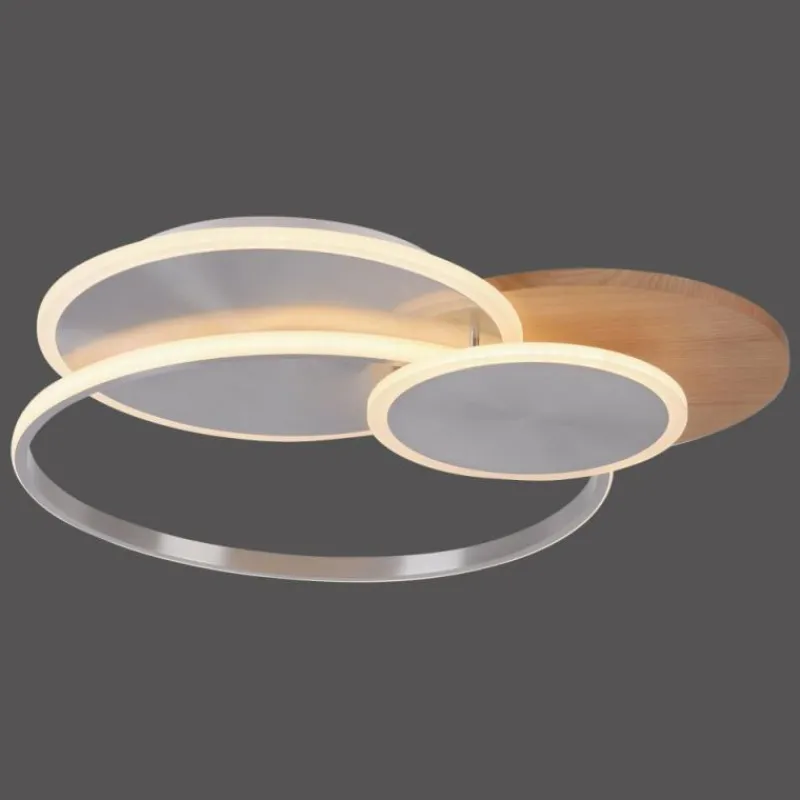 Lampes En Bois-Luminaires Paul Neuhaus Plafonnier Paul-Neuhaus PALMA LED Écru, Acier brossé, 1 lumière, Télécommandes