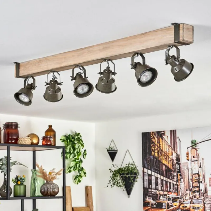 Lampes Industrielles-hofstein Plafonnier Pehefito Écru, Noir, 6 lumières