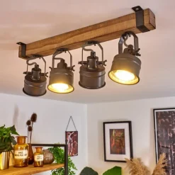 Lampes Industrielles-hofstein Plafonnier Pehefito Gris, Bois foncé, Noir, 4 lumières