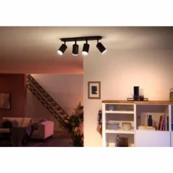 Luminaires Philips Plafonnier Philips Hue Fugato LED Noir, 4 lumières, Changeur de couleurs