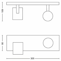 Luminaires Philips Plafonnier Philips myLiving Runner Noir, 2 lumières* Spots Et Projecteurs