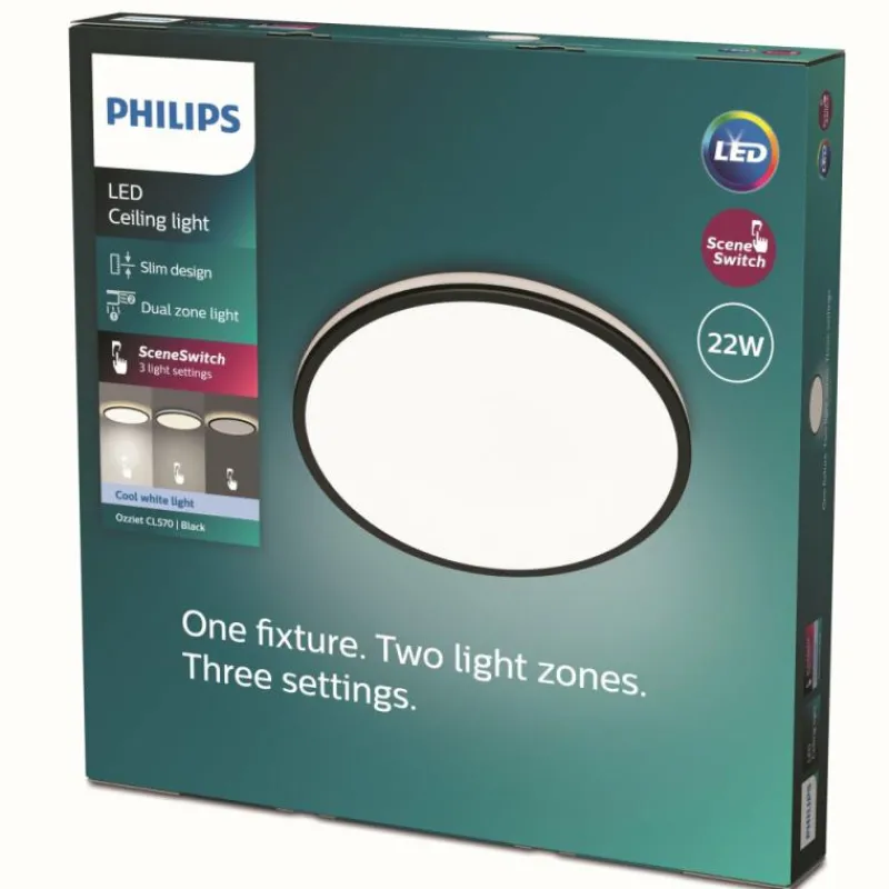 Luminaires Philips Plafonnier Philips Ozziet LED Noir, Blanc, 1 lumière* Éclairage Led