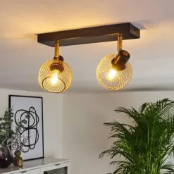 Lampes Dorées-hofstein Plafonnier Pipisu Or, Laiton, Noir, 2 lumières