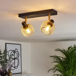 Lampes Dorées-hofstein Plafonnier Pipisu Or, Laiton, Noir, 2 lumières