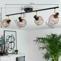 Lampes Dorées-hofstein Plafonnier Pipisu Or, Laiton, Noir, 4 lumières