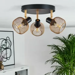 Lampes Dorées-hofstein Plafonnier Pipisu Or, Laiton, Noir, 3 lumières