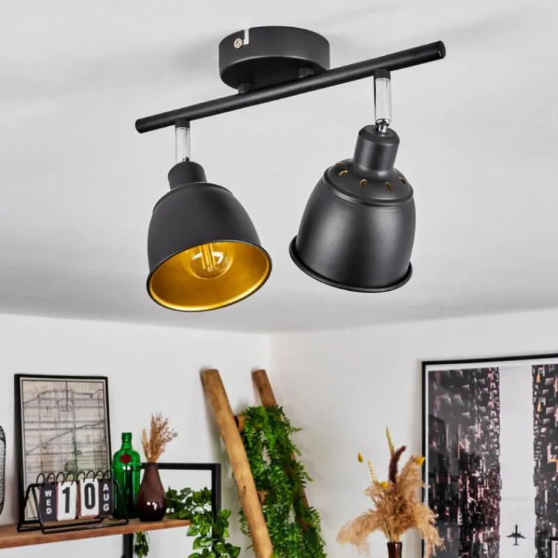 Lampes Dorées-hofstein Plafonnier Pistrino Chrome, Noir, 2 lumières