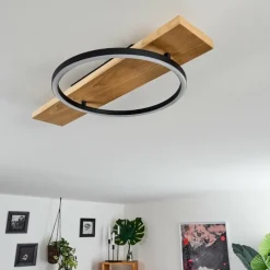 hofstein Plafonnier Pompu LED Bois clair, Noir, 1 lumière
