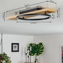 hofstein Plafonnier Pompu LED Bois clair, Noir, 1 lumière