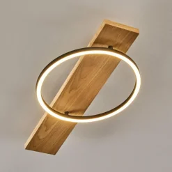 hofstein Plafonnier Pompu LED Bois clair, Noir, 1 lumière