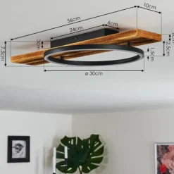 hofstein Plafonnier Pompu LED Bois foncé, Noir, 1 lumière