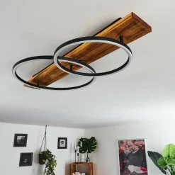 hofstein Plafonnier Pompu LED Bois foncé, Noir, 2 lumières